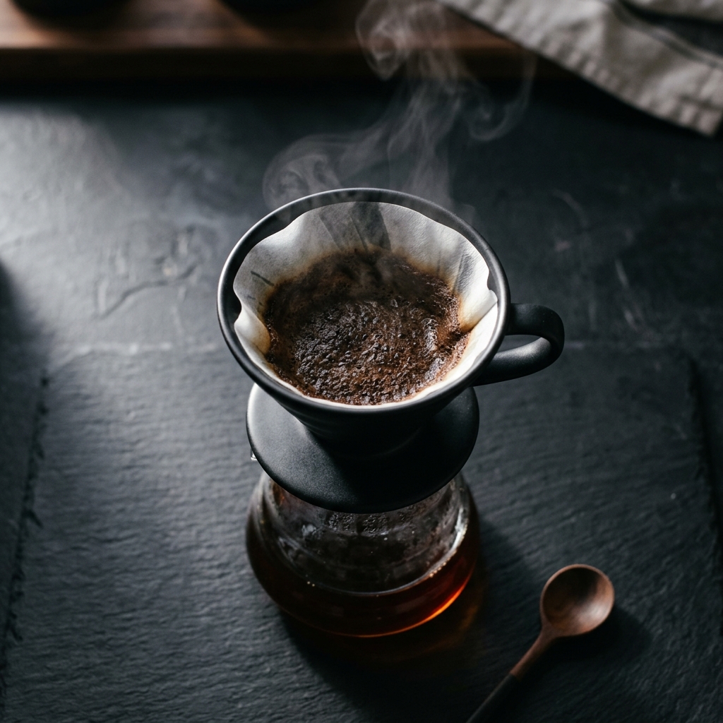 V60 Pour-over coffee dengan alat dripper modern
